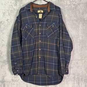 Field and Stream Blue Green Plaid Flannel Front Button Up Size Large